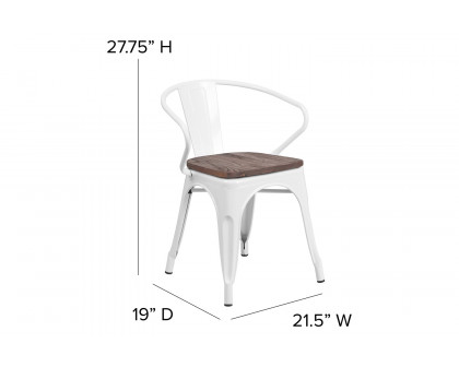 BLNK™ Luna Metal Chair with Wood Seat and Arms - White