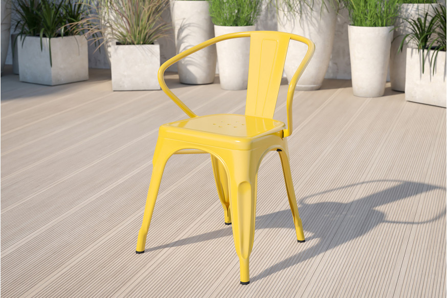 BLNK™ Luna Commercial Metal Indoor-Outdoor Chair with Arms - Yellow