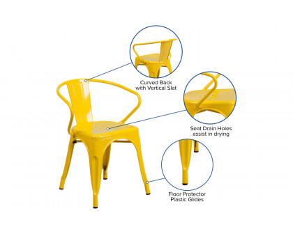 BLNK™ Luna Commercial Metal Indoor-Outdoor Chair with Arms - Yellow