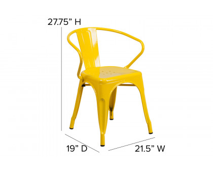 BLNK™ Luna Commercial Metal Indoor-Outdoor Chair with Arms - Yellow