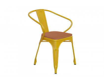 BLNK Luna Commercial Metal Indoor-Outdoor Chair with Arms with Teak Poly Resin Wood Seat - Yellow