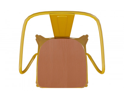 BLNK Luna Commercial Metal Indoor-Outdoor Chair with Arms with Teak Poly Resin Wood Seat - Yellow