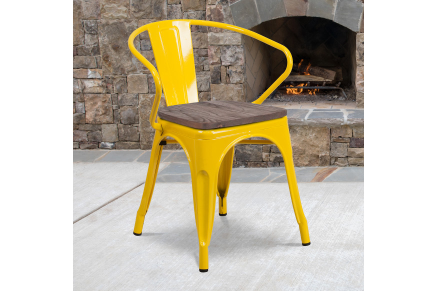 BLNK™ Luna Metal Chair with Wood Seat and Arms - Yellow