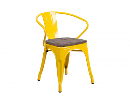 BLNK™ Luna Metal Chair with Wood Seat and Arms - Yellow