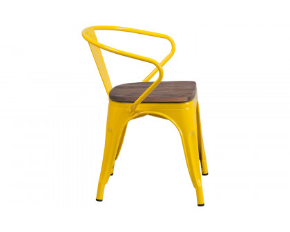 BLNK™ Luna Metal Chair with Wood Seat and Arms - Yellow