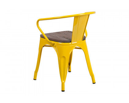 BLNK™ Luna Metal Chair with Wood Seat and Arms - Yellow