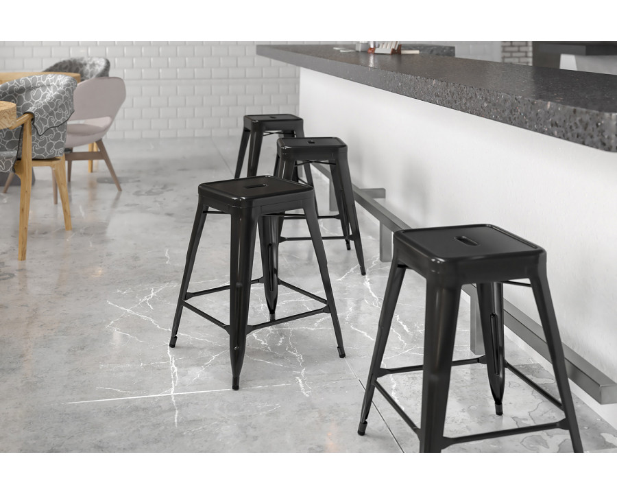 BLNK Kai Commercial Metal Backless Indoor-Outdoor Counter Height Stool with Square Seat