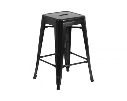 BLNK Kai Commercial Metal Backless Indoor-Outdoor Counter Height Stool with Square Seat