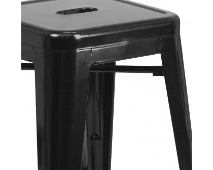 BLNK Kai Commercial Metal Backless Indoor-Outdoor Counter Height Stool with Square Seat - Black