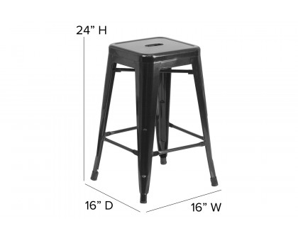 BLNK Kai Commercial Metal Backless Indoor-Outdoor Counter Height Stool with Square Seat - Black