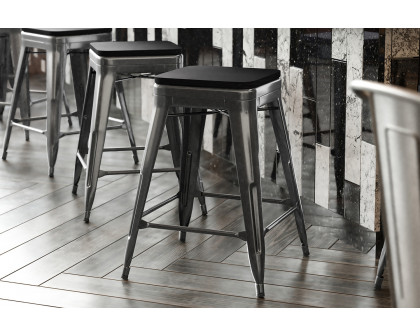 BLNK Kai Commercial Metal Backless Indoor-Outdoor Counter Height Stool with Poly Resin Wood Seat