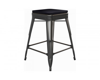 BLNK Kai Commercial Metal Backless Indoor-Outdoor Counter Height Stool with Poly Resin Wood Seat - Black