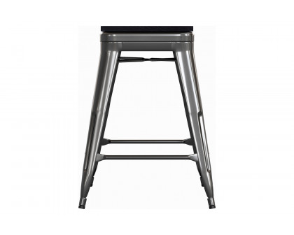 BLNK Kai Commercial Metal Backless Indoor-Outdoor Counter Height Stool with Poly Resin Wood Seat - Black