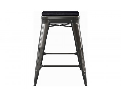 BLNK Kai Commercial Metal Backless Indoor-Outdoor Counter Height Stool with Poly Resin Wood Seat - Black