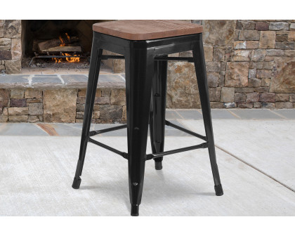 BLNK Lily Metal Backless Counter Height Stool with Square Wood Seat