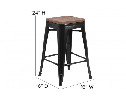 BLNK™ Lily Metal Backless Counter Height Stool with Square Wood Seat - Black