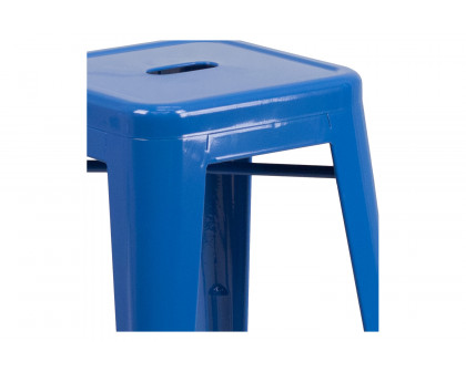 BLNK Kai Commercial Metal Backless Indoor-Outdoor Counter Height Stool with Square Seat - Blue