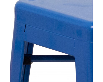 BLNK Kai Commercial Metal Backless Indoor-Outdoor Counter Height Stool with Square Seat - Blue