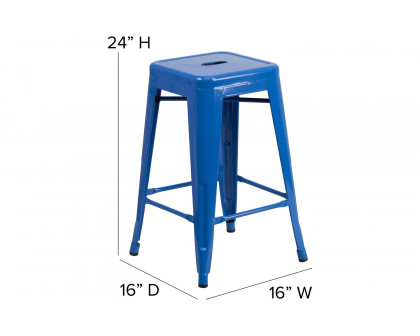 BLNK Kai Commercial Metal Backless Indoor-Outdoor Counter Height Stool with Square Seat - Blue