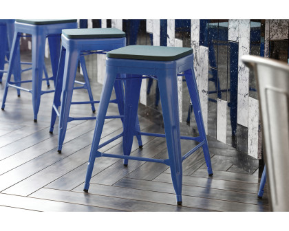 BLNK Kai Commercial Metal Backless Indoor-Outdoor Counter Height Stool with Poly Resin Wood Seat