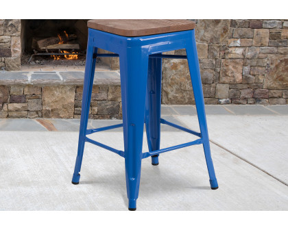 BLNK Lily Metal Backless Counter Height Stool with Square Wood Seat