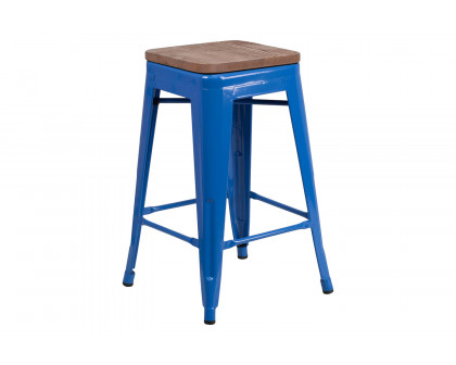 BLNK Lily Metal Backless Counter Height Stool with Square Wood Seat - Blue