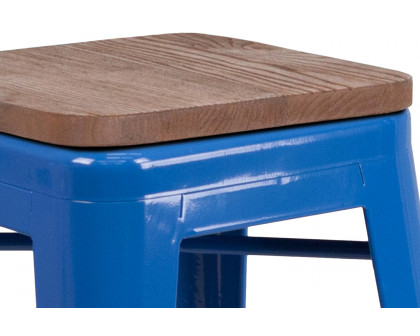 BLNK Lily Metal Backless Counter Height Stool with Square Wood Seat - Blue