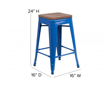 BLNK Lily Metal Backless Counter Height Stool with Square Wood Seat - Blue