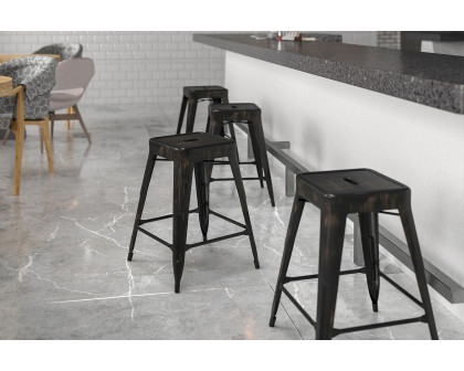 BLNK Kai Commercial Metal Backless Indoor-Outdoor Counter Height Stool with Square Seat