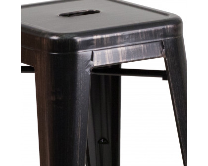 BLNK Kai Commercial Metal Backless Indoor-Outdoor Counter Height Stool with Square Seat - Black/Antique Gold