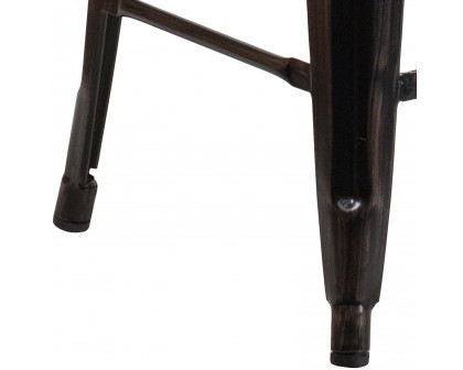 BLNK Kai Commercial Metal Backless Indoor-Outdoor Counter Height Stool with Square Seat - Black/Antique Gold