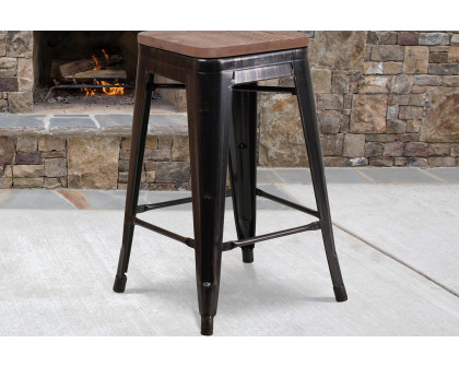 BLNK Lily Metal Backless Counter Height Stool with Square Wood Seat