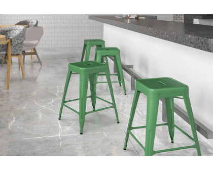 BLNK Kai Commercial Metal Backless Indoor-Outdoor Counter Height Stool with Square Seat