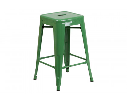 BLNK Kai Commercial Metal Backless Indoor-Outdoor Counter Height Stool with Square Seat - Green