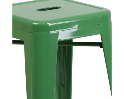 BLNK Kai Commercial Metal Backless Indoor-Outdoor Counter Height Stool with Square Seat - Green