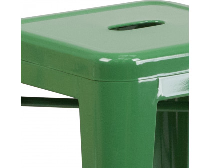 BLNK Kai Commercial Metal Backless Indoor-Outdoor Counter Height Stool with Square Seat - Green