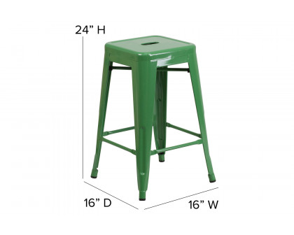 BLNK Kai Commercial Metal Backless Indoor-Outdoor Counter Height Stool with Square Seat - Green