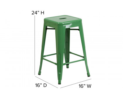 BLNK Kai Commercial Metal Backless Indoor-Outdoor Counter Height Stool with Poly Resin Wood Seat - Green/Teak