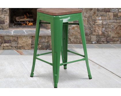 BLNK Lily Metal Backless Counter Height Stool with Square Wood Seat