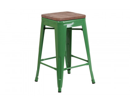 BLNK Lily Metal Backless Counter Height Stool with Square Wood Seat - Green