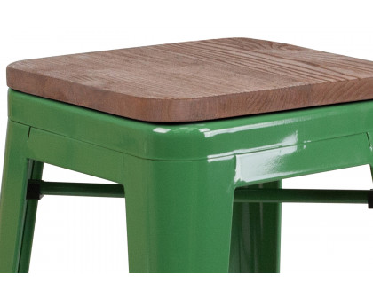 BLNK Lily Metal Backless Counter Height Stool with Square Wood Seat - Green