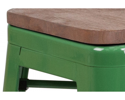 BLNK Lily Metal Backless Counter Height Stool with Square Wood Seat - Green