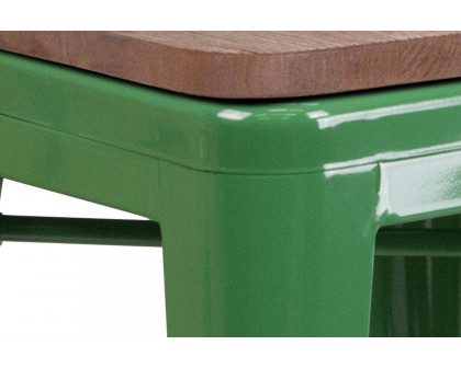 BLNK Lily Metal Backless Counter Height Stool with Square Wood Seat - Green