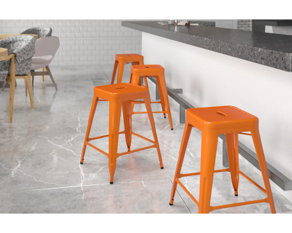 BLNK Kai Commercial Metal Backless Indoor-Outdoor Counter Height Stool with Square Seat