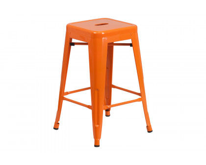 BLNK Kai Commercial Metal Backless Indoor-Outdoor Counter Height Stool with Square Seat - Orange