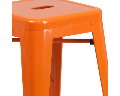 BLNK Kai Commercial Metal Backless Indoor-Outdoor Counter Height Stool with Square Seat - Orange