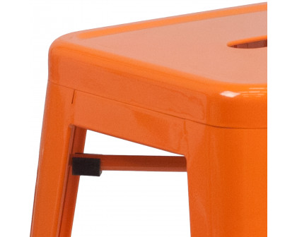 BLNK Kai Commercial Metal Backless Indoor-Outdoor Counter Height Stool with Square Seat - Orange