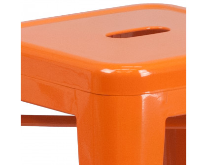 BLNK Kai Commercial Metal Backless Indoor-Outdoor Counter Height Stool with Square Seat - Orange