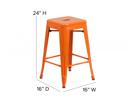 BLNK Kai Commercial Metal Backless Indoor-Outdoor Counter Height Stool with Square Seat - Orange