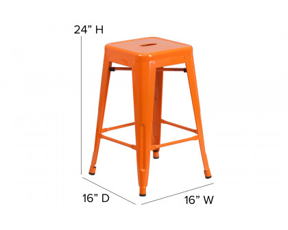 BLNK Kai Commercial Metal Backless Indoor-Outdoor Counter Height Stool with Poly Resin Wood Seat - Orange/Teak